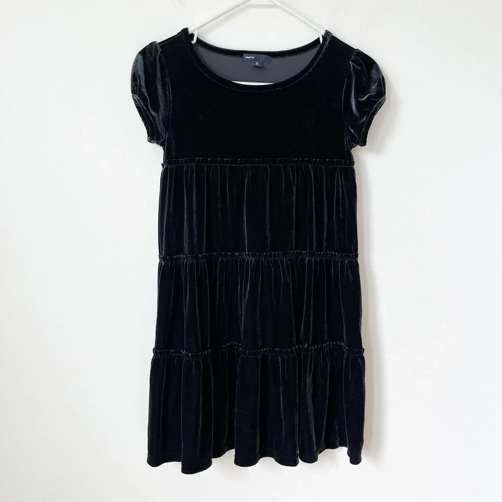 Gap Kids Velvet Tiered Dress Girls XL 12 Black
